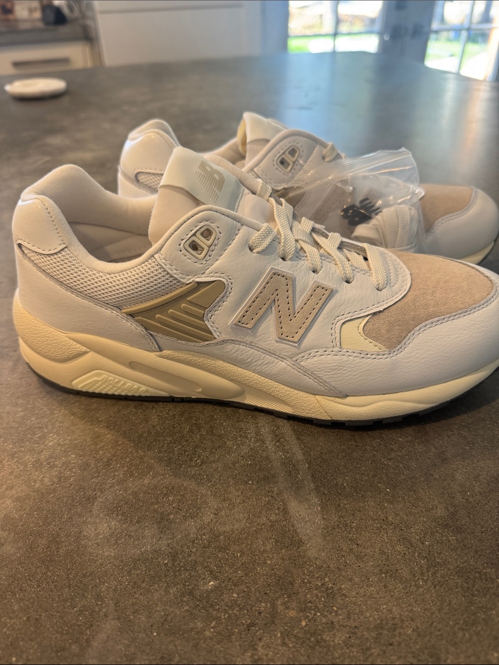 New Balance Men's Off-White & Beige Leather Athletic Sneakers